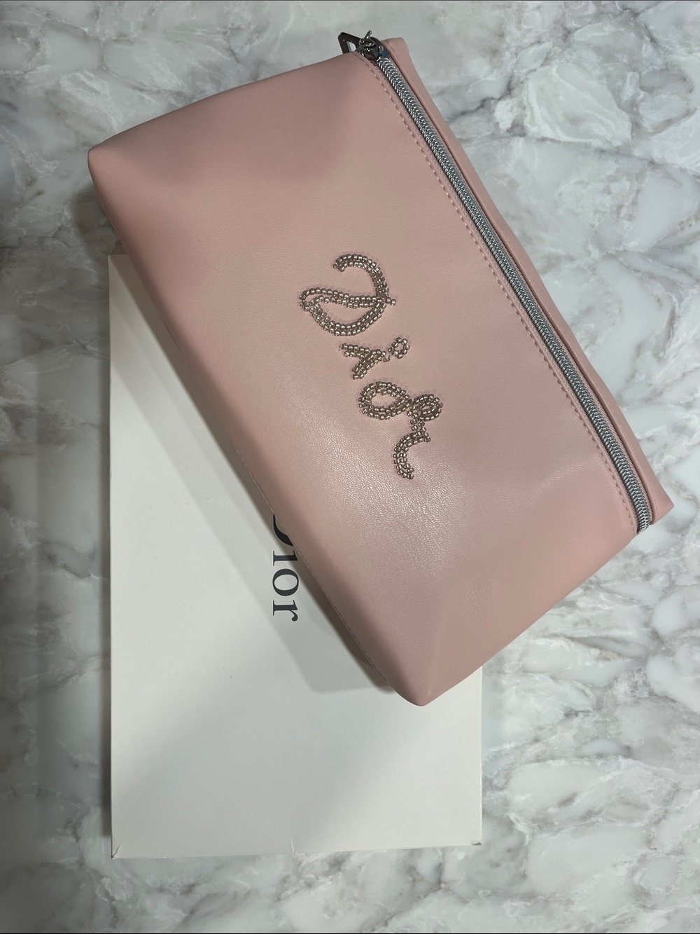 Dior Light Pink Crystal Script Cosmetic Pouch